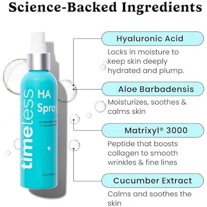 Timeless HA MATRIXYL 3000 WITH CUCUMBER SPRAY - SKIN MIST WITH HYALURONIC ACID - FRAGRANCE-FREE HYDRATING FACE SPRAY - SOOTHING MATRIXYL SKIN CARE MIST - 4 OZ - Image 2